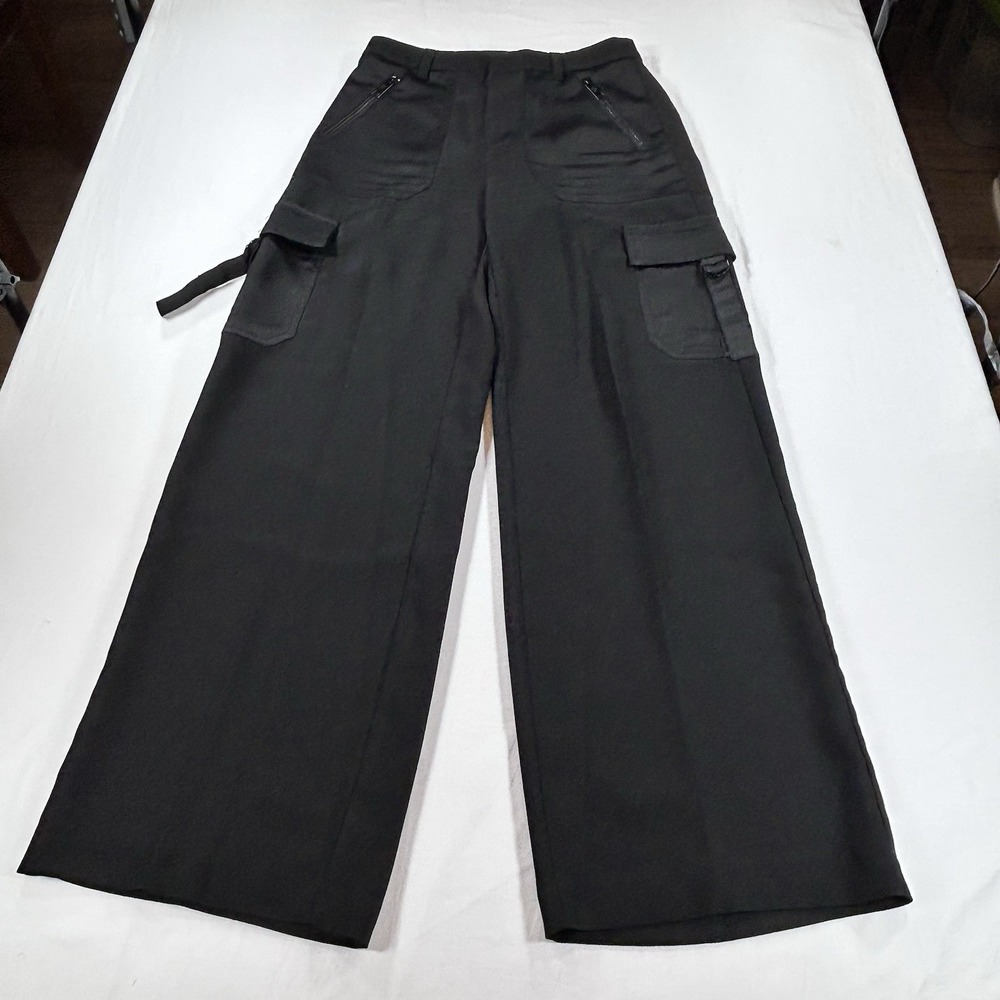 DKNY Womens High Rise Cropped Wide Leg Cargo Utility Pants Black Size S